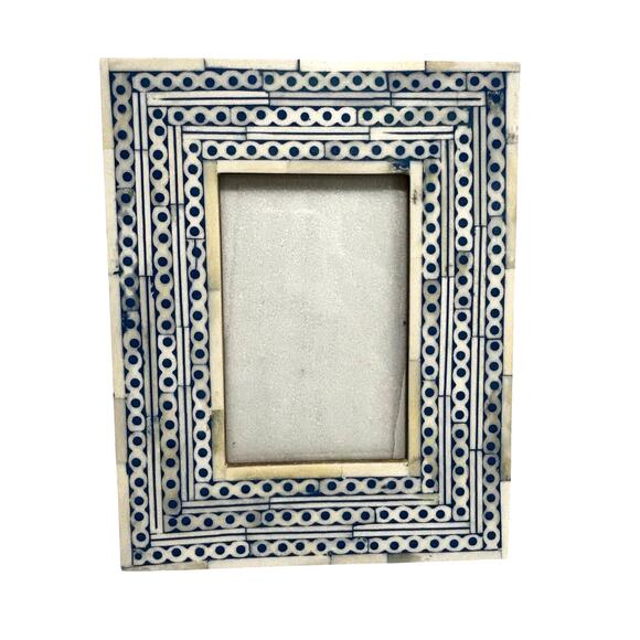 Boho Decor Photo Frame Portrait Landscape Blue White Morocco India Table Top - Picture 1 of 9